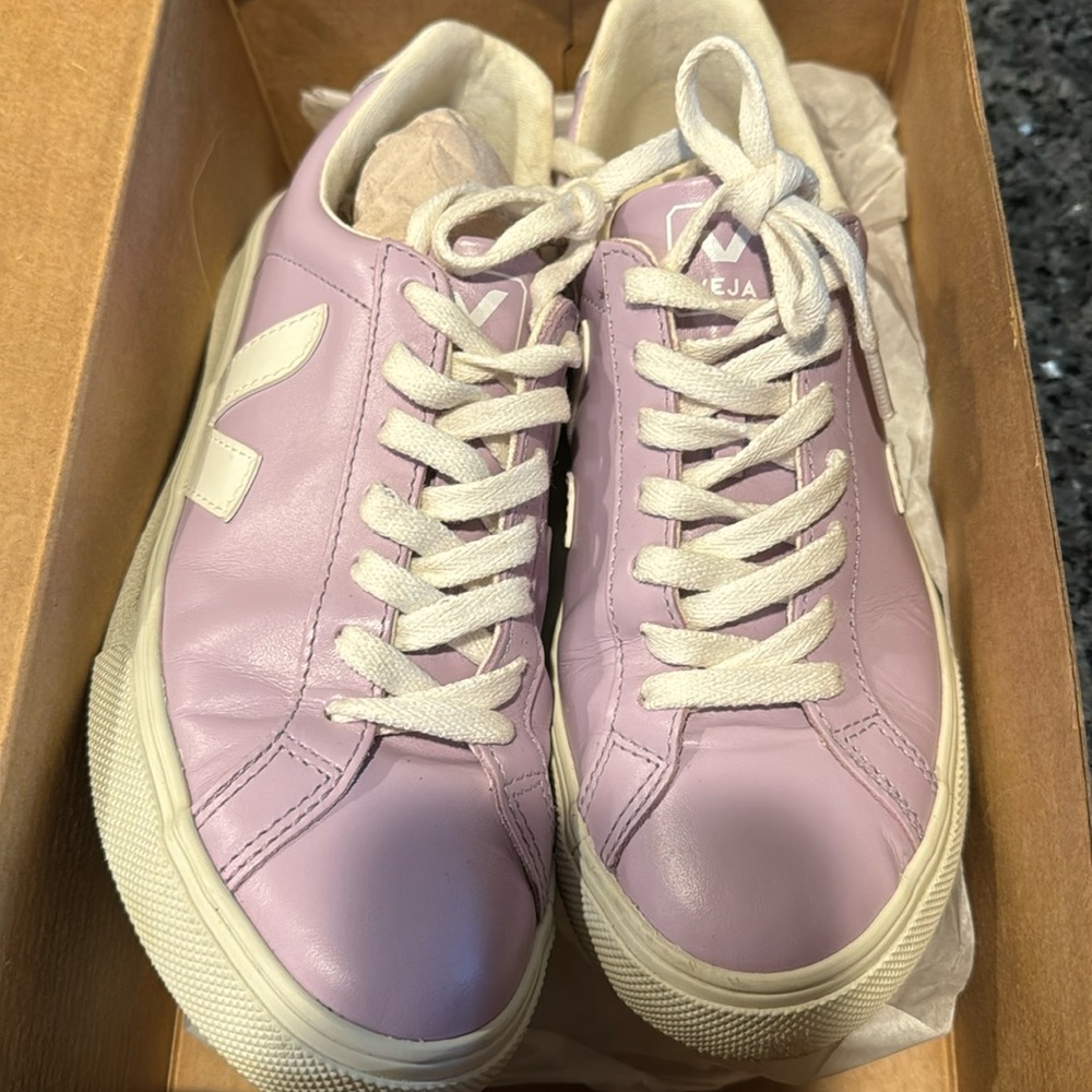 Veja Esplar Low Logo Leather Lilas Lilac White 7 Shoes Sneakers